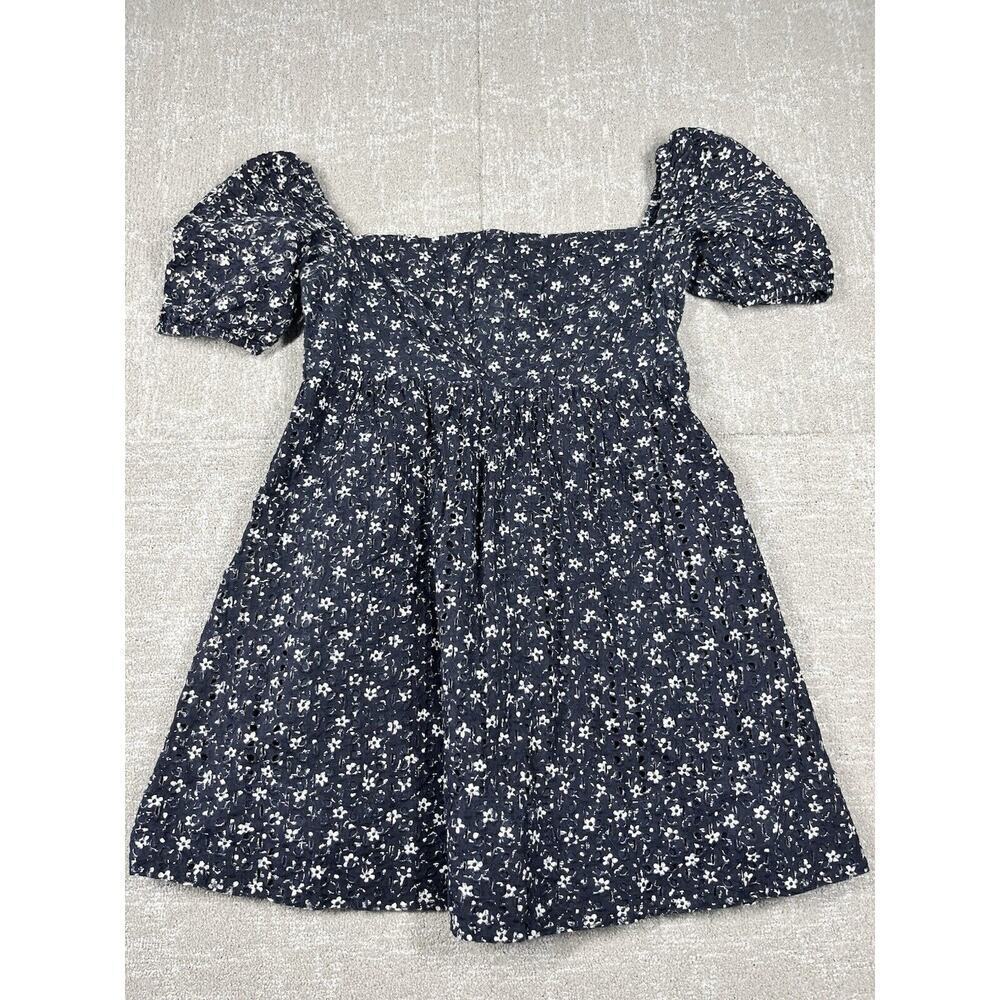 Anthropologie Maeve Navy Blue Off The Shoulder Floral Mini Dress Sz10P